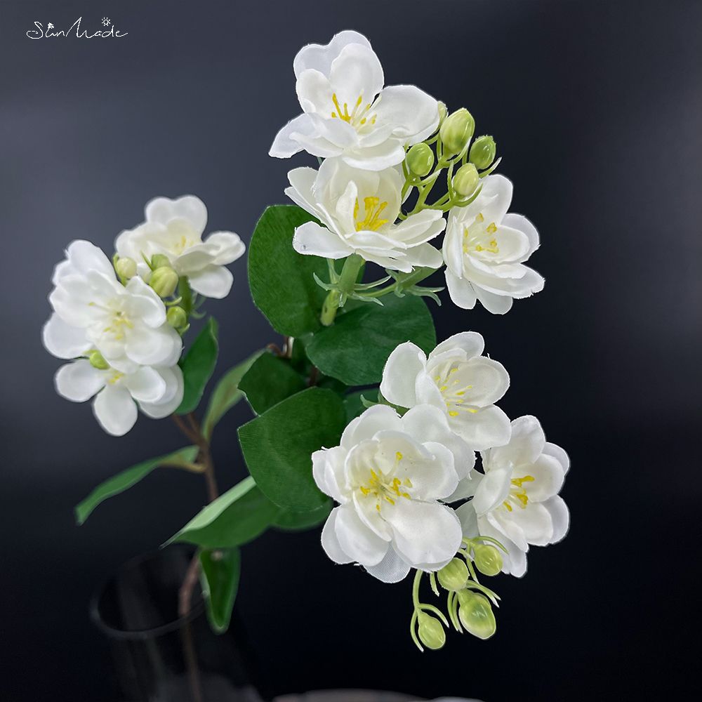 SunMade-rama de flor de Jazmín de lujo, 3 tenedores, Flores Artificiales, decoración para el hogar y la boda, decoración de otoño: Milky White
