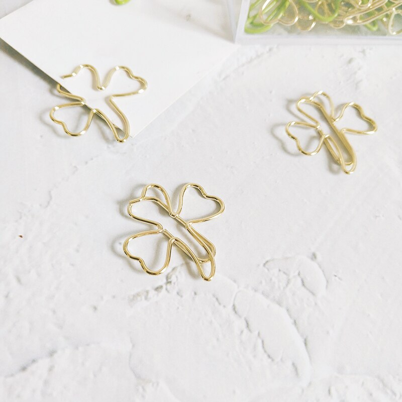 TUTU 15pcs/box four leaf clover clip befriend metal paper clips Memo Clip Metal Binder Paperclip H0222