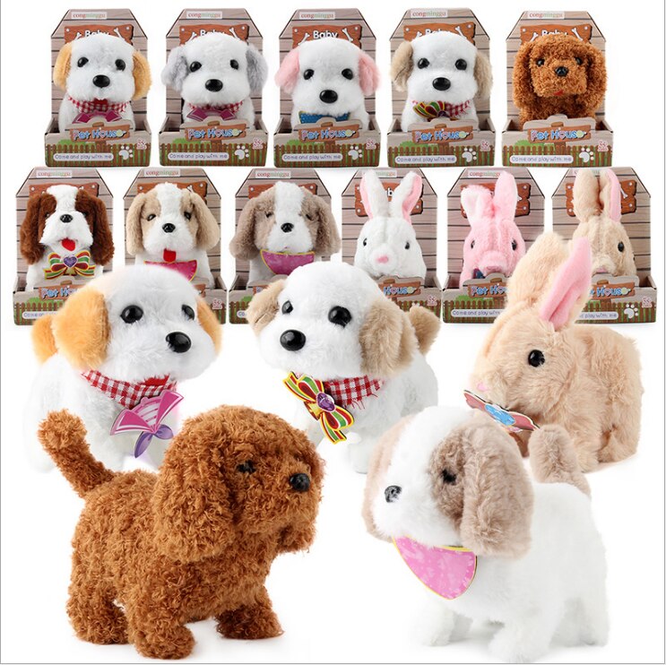 Simulation électrique pour enfants chien petit lapin blanc en peluche Teddy appellera marche chiot intelligent robot chien jouet