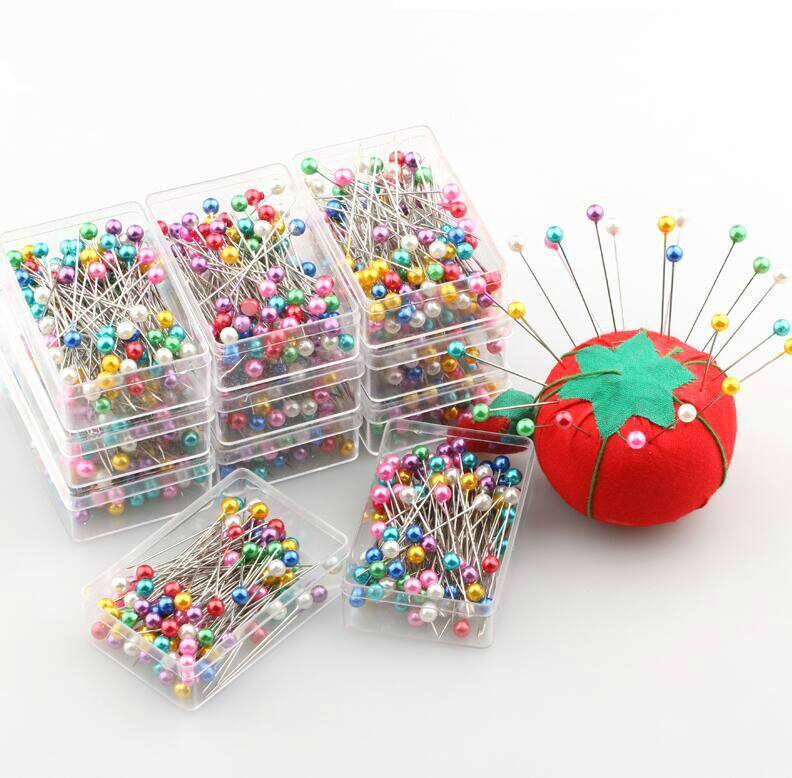200 unids/lote ronda alfileres con cabeza recta con forma de perla de corte y confección de pera ramillete Pin para DIY Ropa Accesorios de costura agujas WYQ