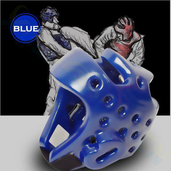 Taekwondo headgear thickening karate helmet adult children Sanda boxing training helmet mask Muay Thai protective gear Headguard: blue no face mask / M height 140-160CM