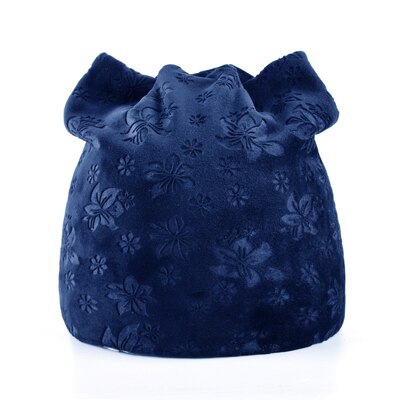 Tqmsmy herfst warme winter muts voor dames kattenoren skullies mutsen met oorkleppen petten dames bloemenprint mutsen tmdh 07: Blauw