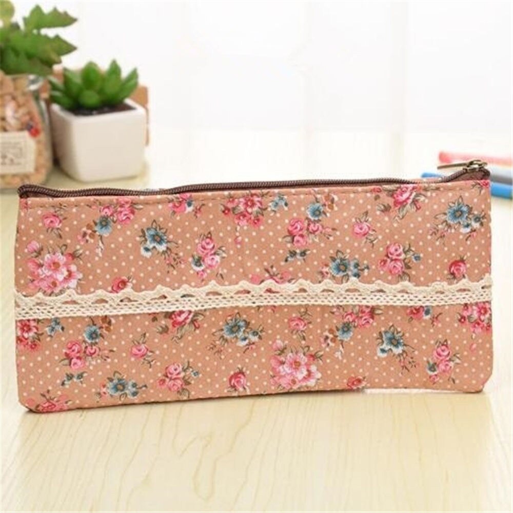 Útiles escolares para oficina, estuche de lápices con cremallera y encaje de flores Vintage, estuche de fieltro para bolígrafos, estuche organizador de almacenamiento de papelería 1 unidad: A