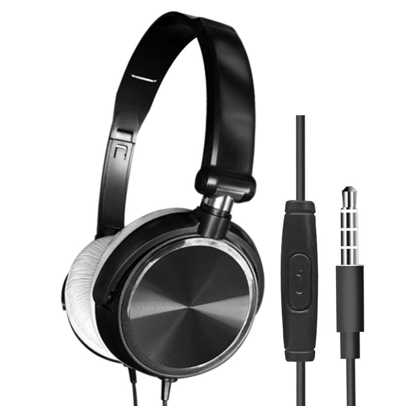 Wired Headphones With Microphone Over Ear Headsets Bass HiFi Sound Music Stereo Earphone For Android PC Gaming Headset: Black