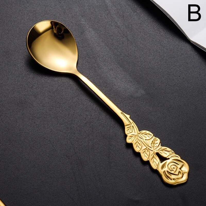 Kitchen Gadgets Ice Cream Tea Spoons Stainless Steel Cute Stirring Spoon Coffee Spoon Rose Colorful Dining Bar Tools Accessories: B