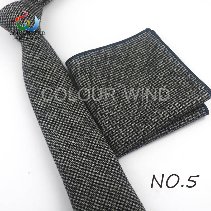 Formal Men's Wool Neck Ties Narrow Striped Solid Color Ties Set Soft Pocket Square Handkerchief Sets Lots: 5