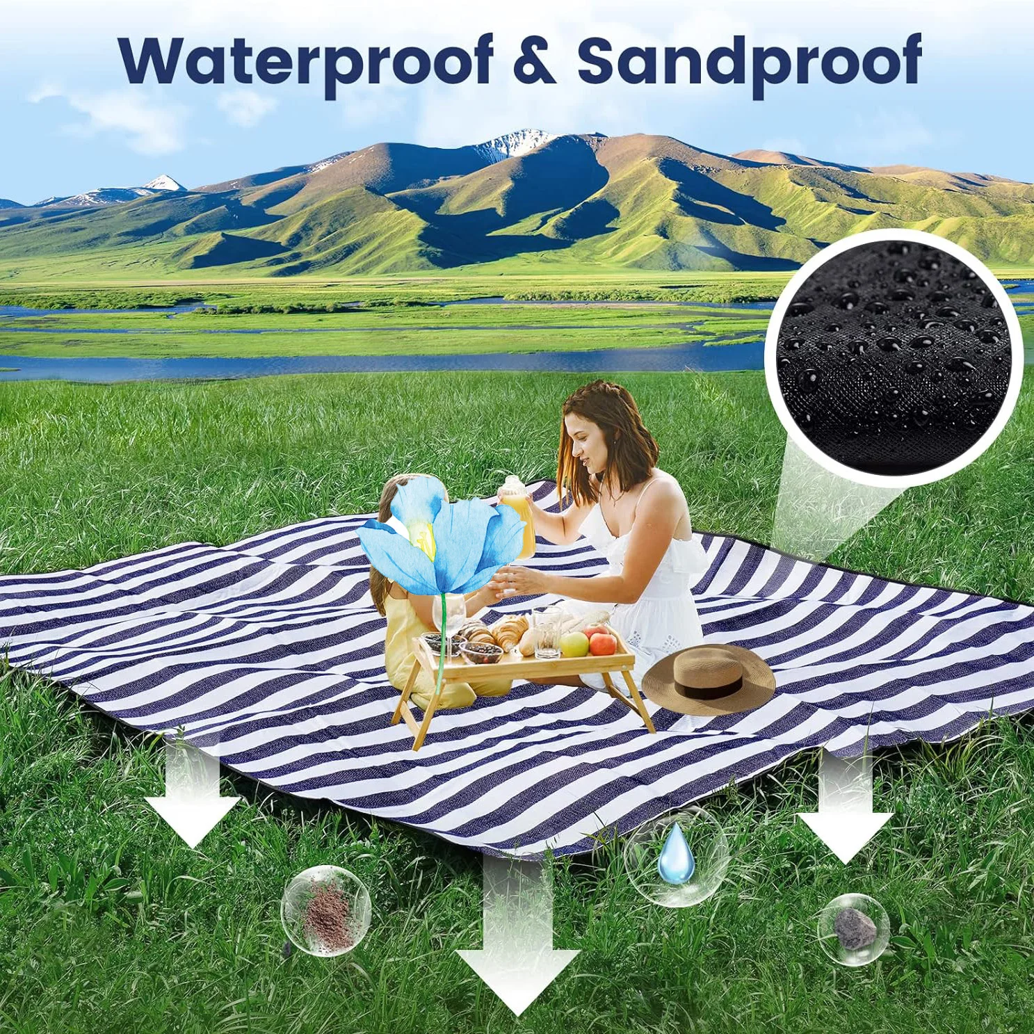 Extra stora picknickfiltar bärbara och vattentäta sandtäta hopfällbara utomhusfiltar praktiska mattor picknickfiltar