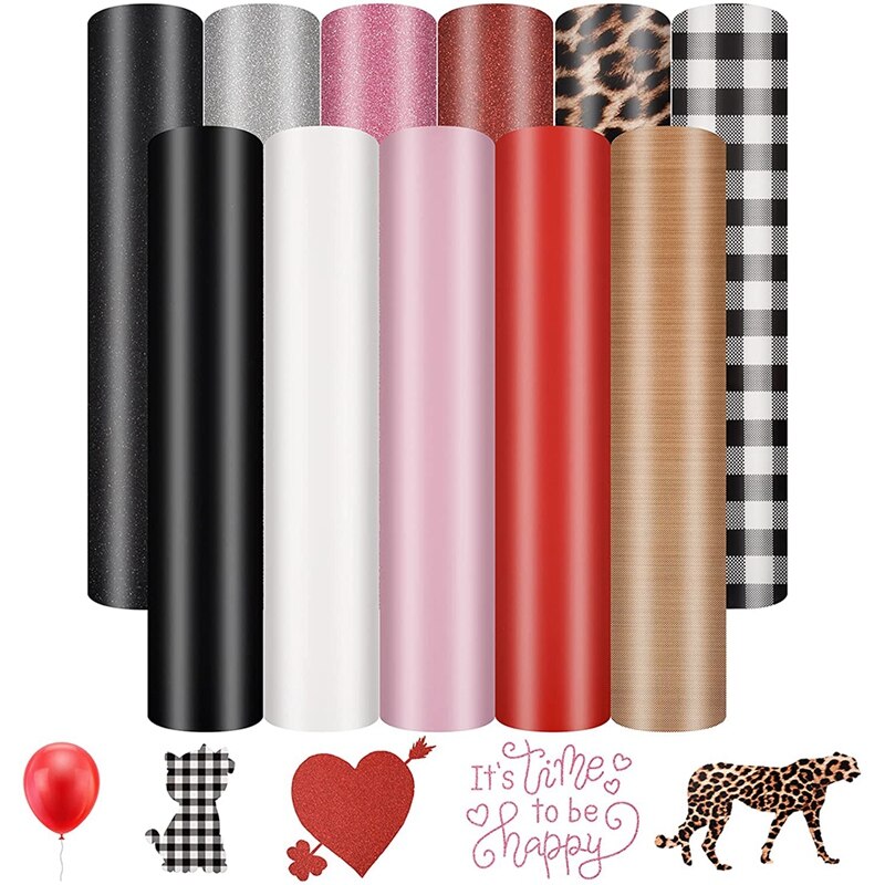 Heat Transfer Vinyl Sheets, HTV Iron on Vinyl, Glitter Leopard White Black Heat Vinyl Transfer for DIY Fabrics T-Shirts