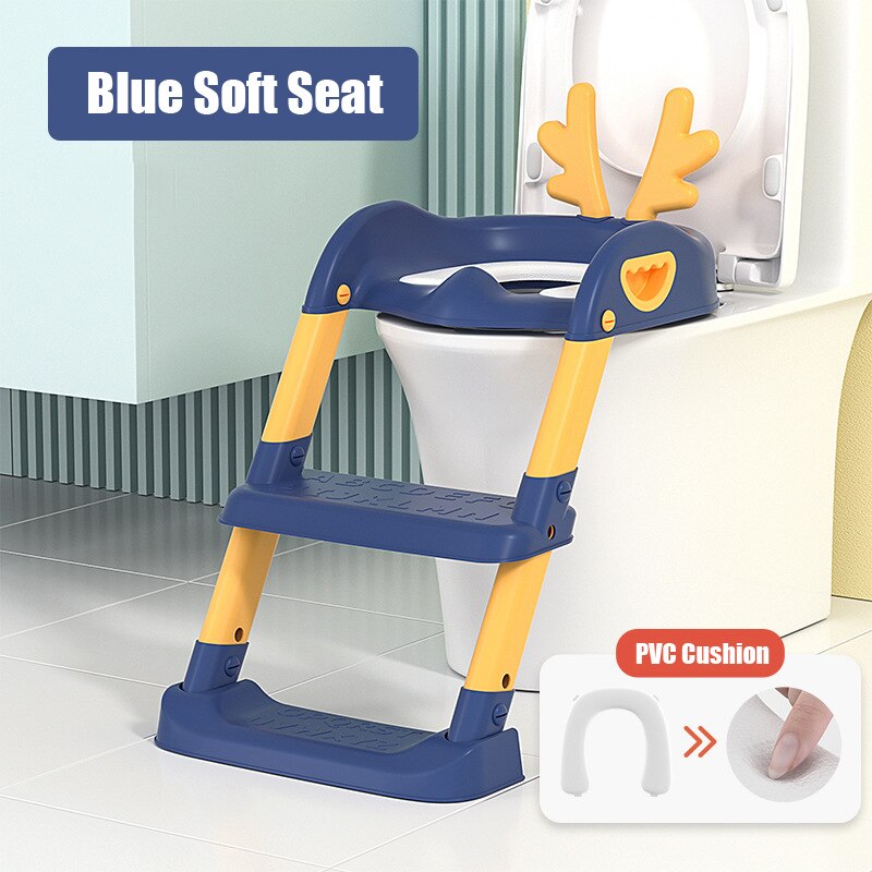 Baby Toiletzitting Met Verstelbare Ladder Zuigeling Wc Training Klapstoel Training Baby Zindelijkheidstraining Seat Kinderen Potje: 3Blue Soft Seat