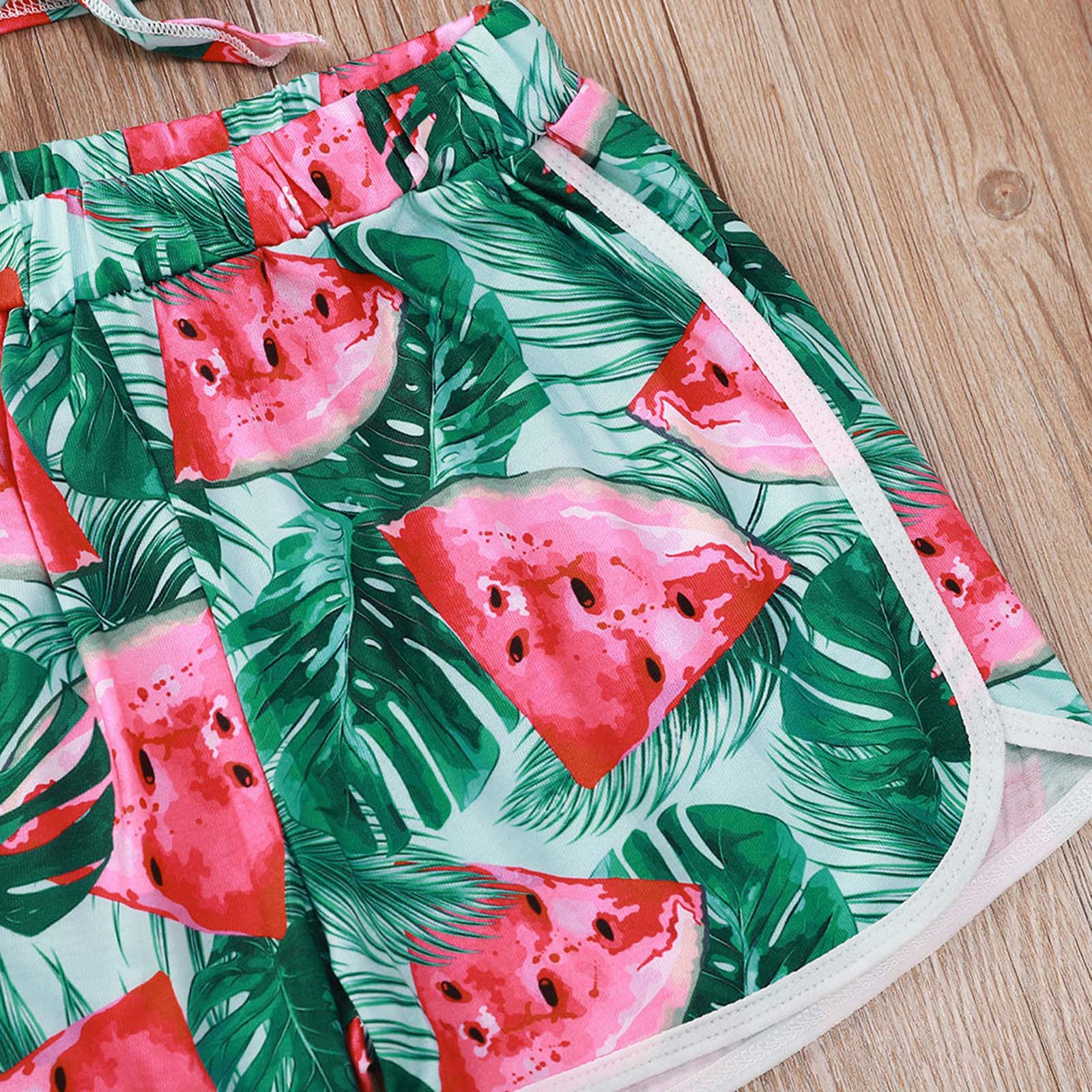 Kids Girls Exercise Sports Tracksuit Casual Dance Suit 2Pcs Outfits Summer Watermelon Print Cropped Vest Tops and Shorts Gym Set