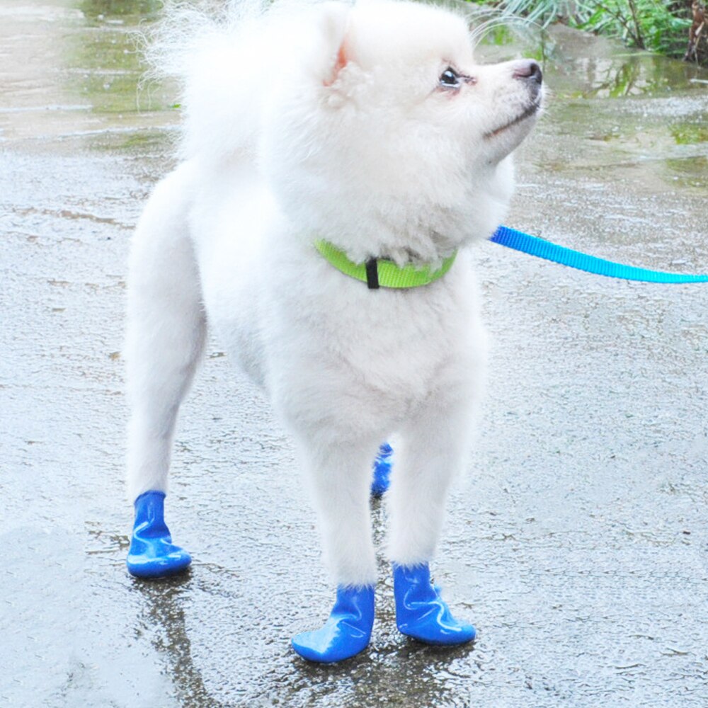 4 stk / sæt kæledyr hund regn sko hund støvletter gummi bærbar skridsikker vandtæt hund kat regn sko efterår og vinter s / l