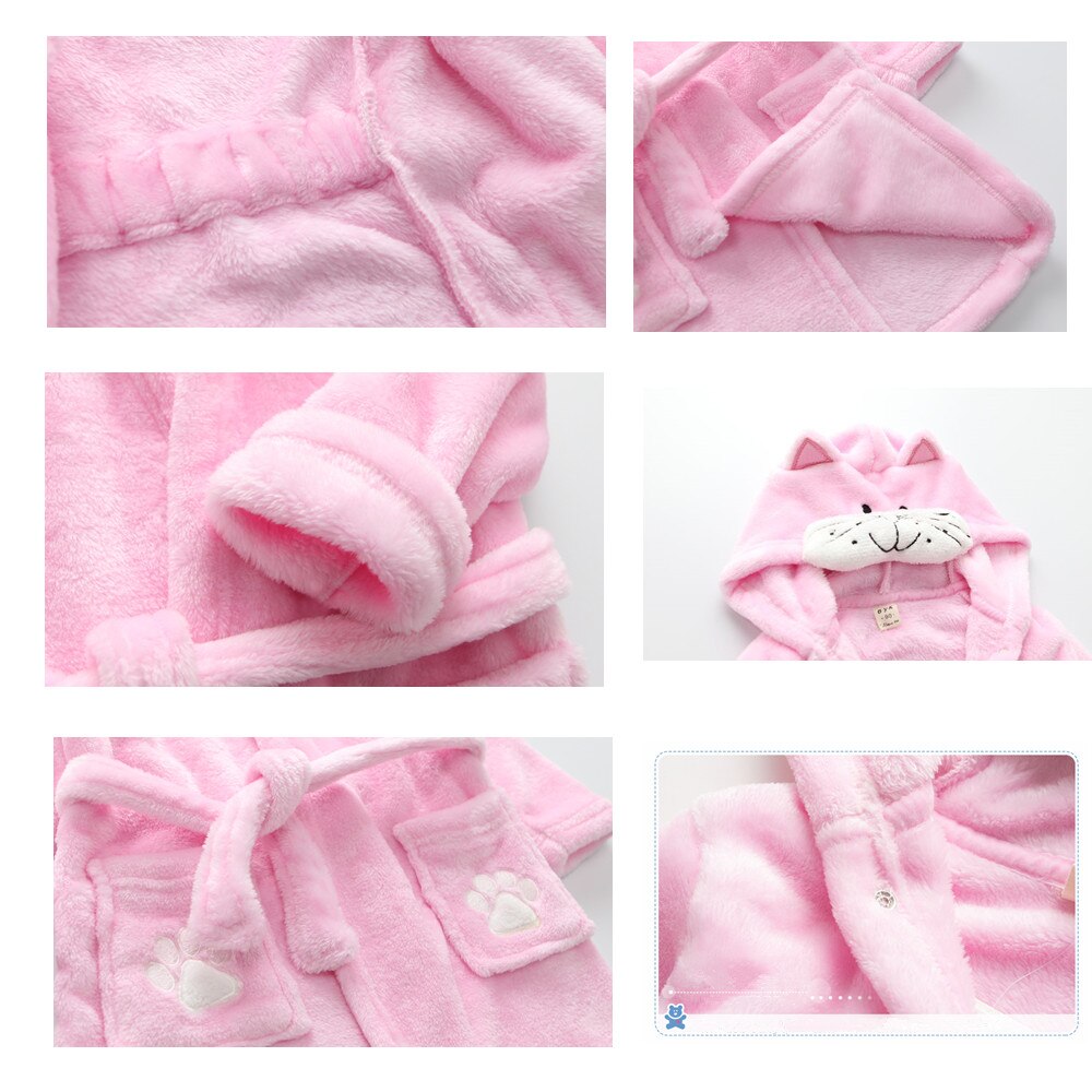 ¡Novedad de ! Albornoz de franela suave y cálido para niños, albornoces rosa para niñas, bata de baño para niños, ropa de dormir, pijama, ropa de dormir