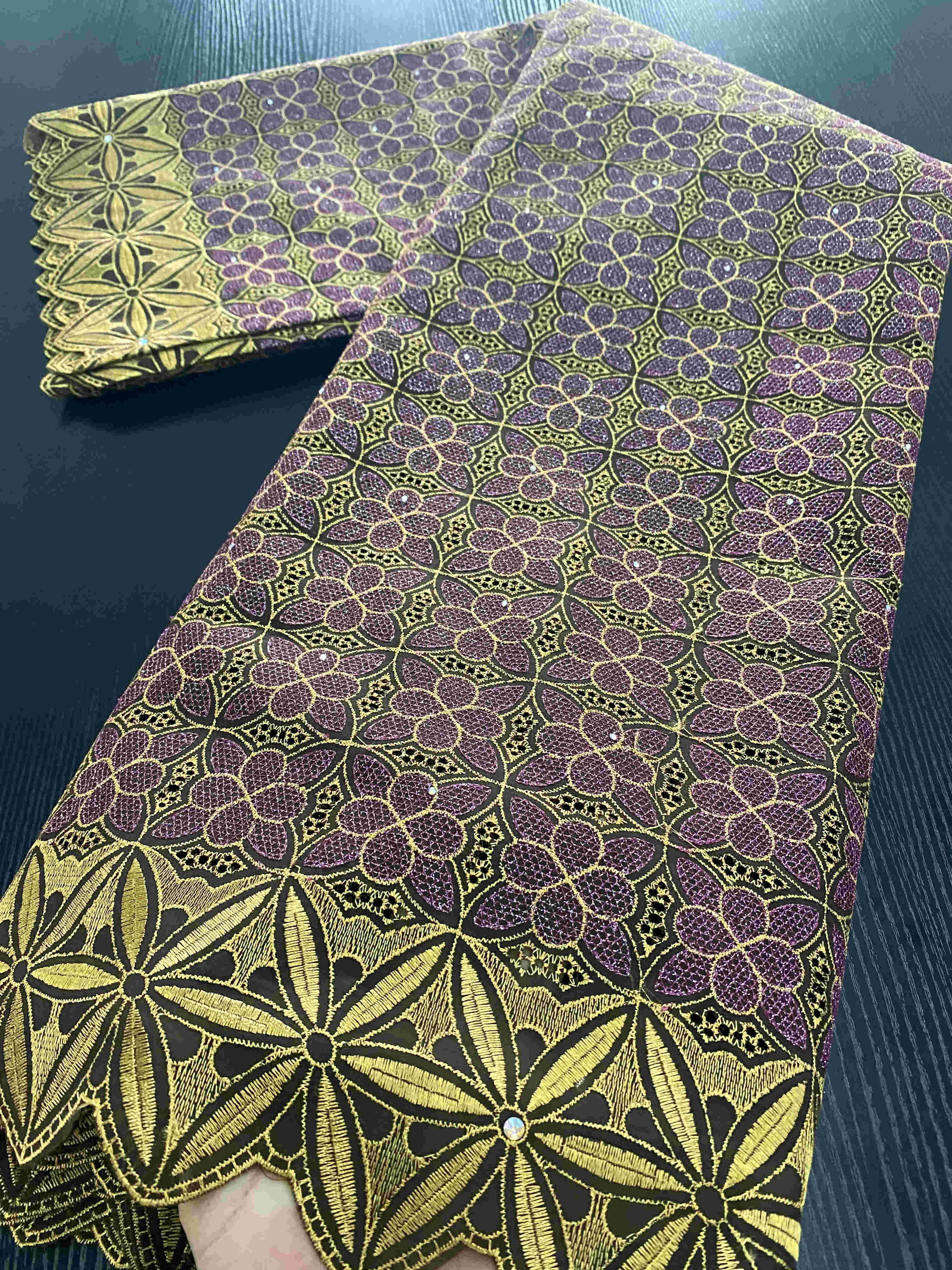 Nigerian African Dry Cotton Lace Fabrics Lace Swiss Voile Lace Punch Cotton For Wedding Dress Sewing YA3425B-3: Picture 1