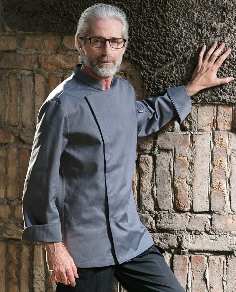 Food service long sleeve head chef uniform restaurant hotel kitchen white grey chef jacket chef coat CC341