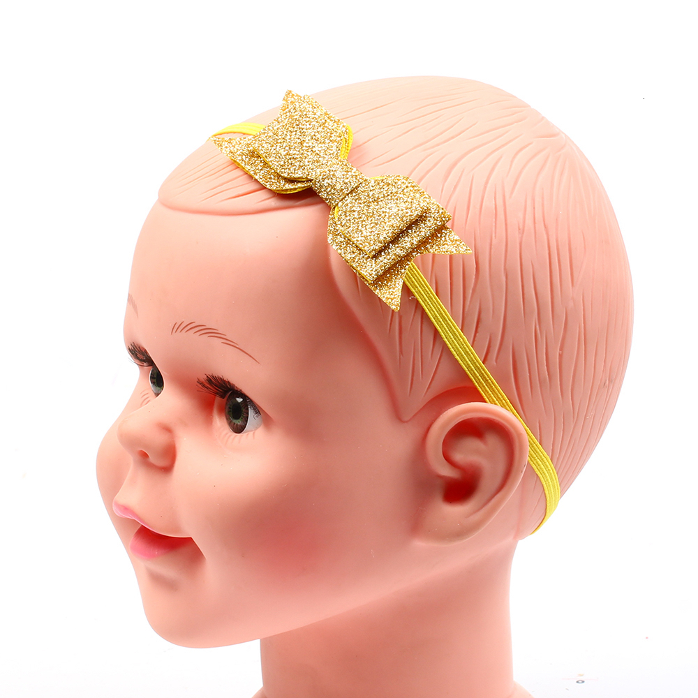 Baby flicka pannband spädbarn hår tillbehör kläder band bågar nyfödda huvudbonader headwrap hårband småbarn elastiska barn: Guld-