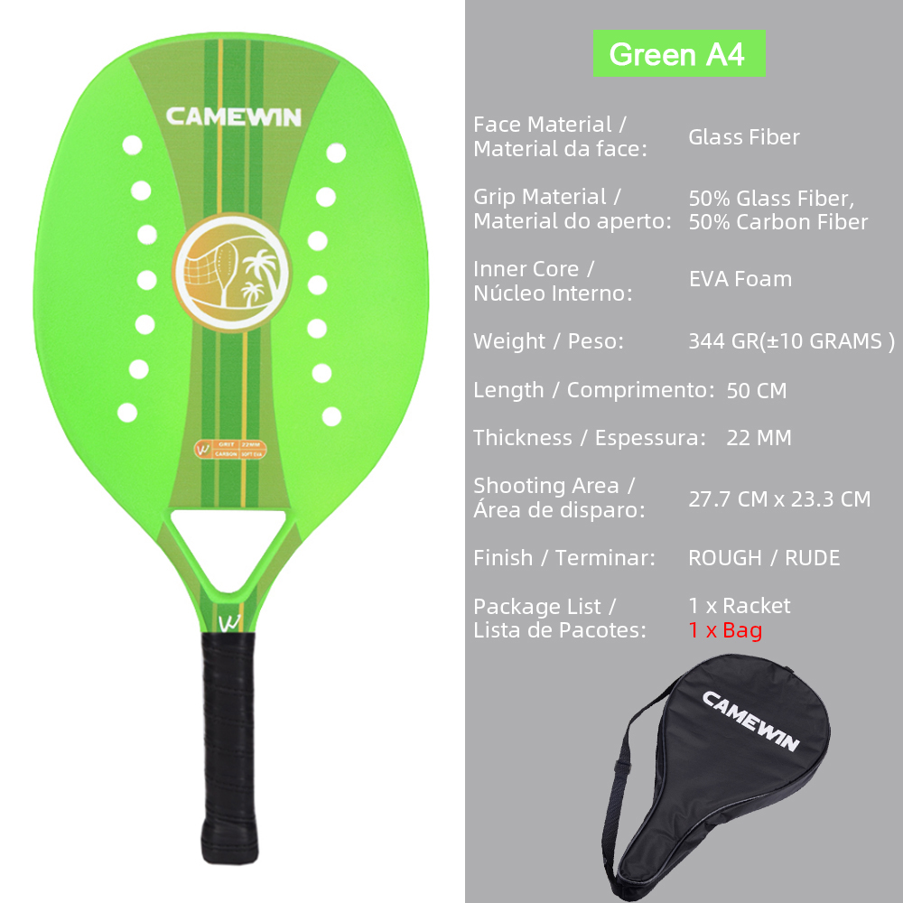 CAMEWIN Beach Tennis Racket Carbon Fiber Adult Professional High Quality Sport Goods Equipment Lightweight Soft EVA Face Racquet: Green A4