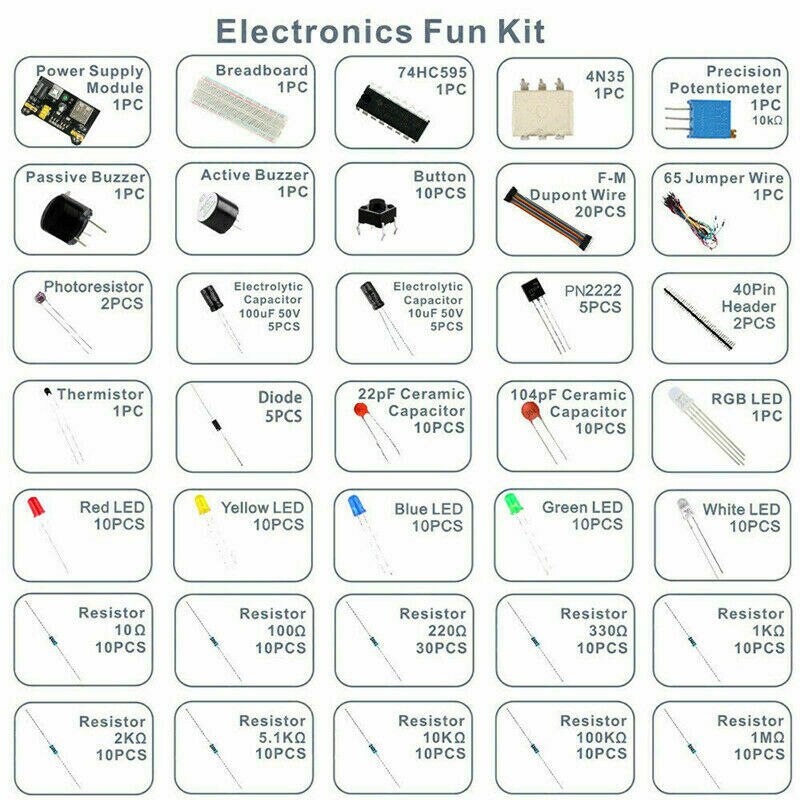 Electronics Component Basic Starter For Arduino Kit With 830 Tie-points Breadboard Cable Resistor Capacitor LED Potentiometer