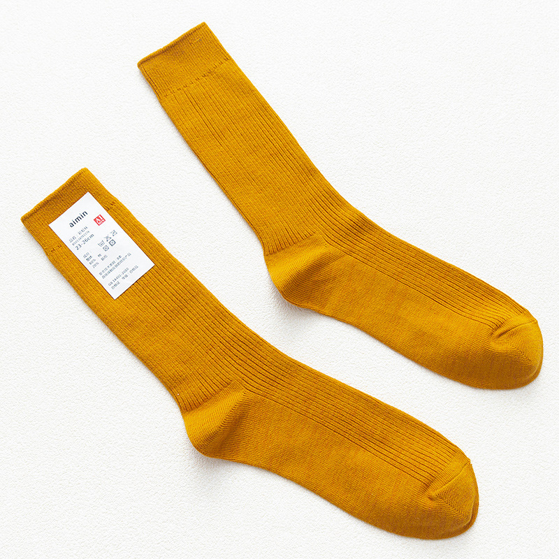 CHAOZHU Japanische Doppelnadeln Baumwolle Stricken Rippe Dünne Business Baumwolle Lange Herrensocken Stretch Casual Täglich Basic Markensocken: Goldene