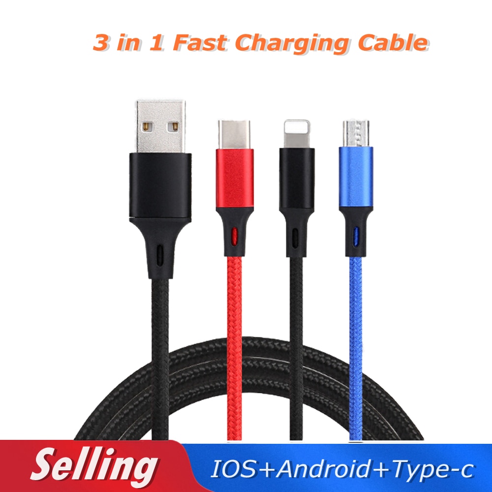 3 In 1 Micro Usb/Type C/Ios Snel Opladen Charger Data Sync Cable Koord Voor iphone/Huawei/Xiaomi/Samsung