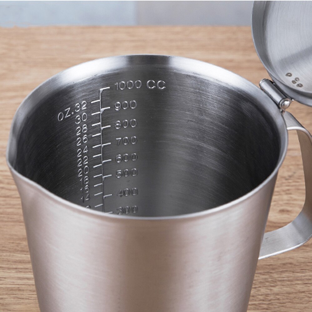 With Cover 500ml/700ml/1000ml/1500ml/2000ml 304 Stainless Measuring Scale Cup Graduated Cylinder Milk Tea Baking Spoon