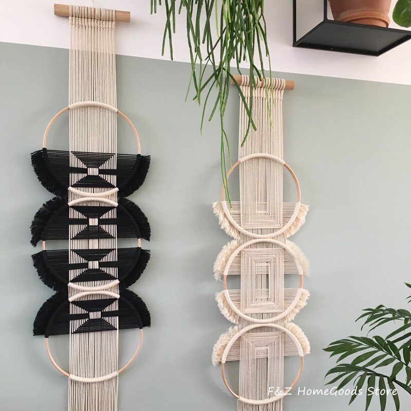 Decoración creativa de pared de algodón, tapiz redondo de madera, colgante de pared de macramé, tejido a mano, estilo Simple de Mandala para decoración de habitación y casa