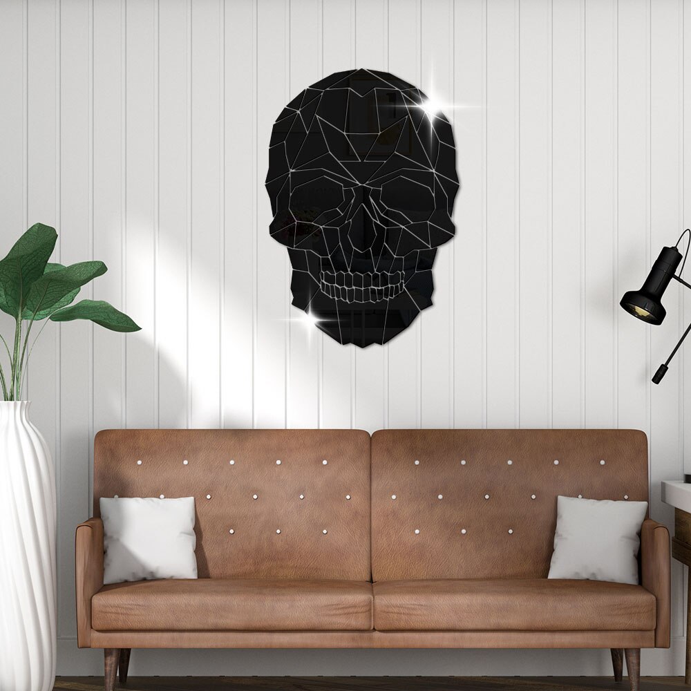 Horror Skull Head Wall Stickers Halloween Modern Home Decor Geometric Grim Skeleton Head DIY Acrylic Mirror Spiegel