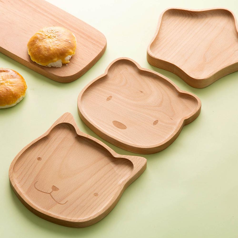 Cute Cartoon Wood Plate Dessert Cake Dishes Tray Dinnerware Food Dessert Plate Snack Fruit Dish Saucer Kitchen Dinner Plates