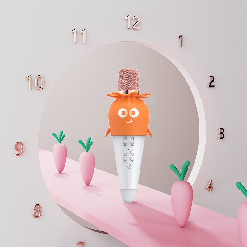 Wireless Karaoke Microphone Bluetooth Handheld Portable Speaker Home KTV with LED Lights Cute Shape Microphone for Kids