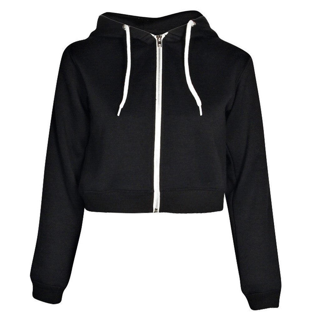 Women Solid Crop Hoodie Zipper Sweatshirt Zip Cosy Hoody Dance Ladies толстовка женская W510
