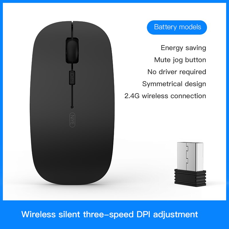 Niye Wireless Mouse Desktop Computer Mouse 2.4GHz USB Adapter Receiver Home Desktop Mice Laptop Wireless Mouse Ergonomic Mouse: Black