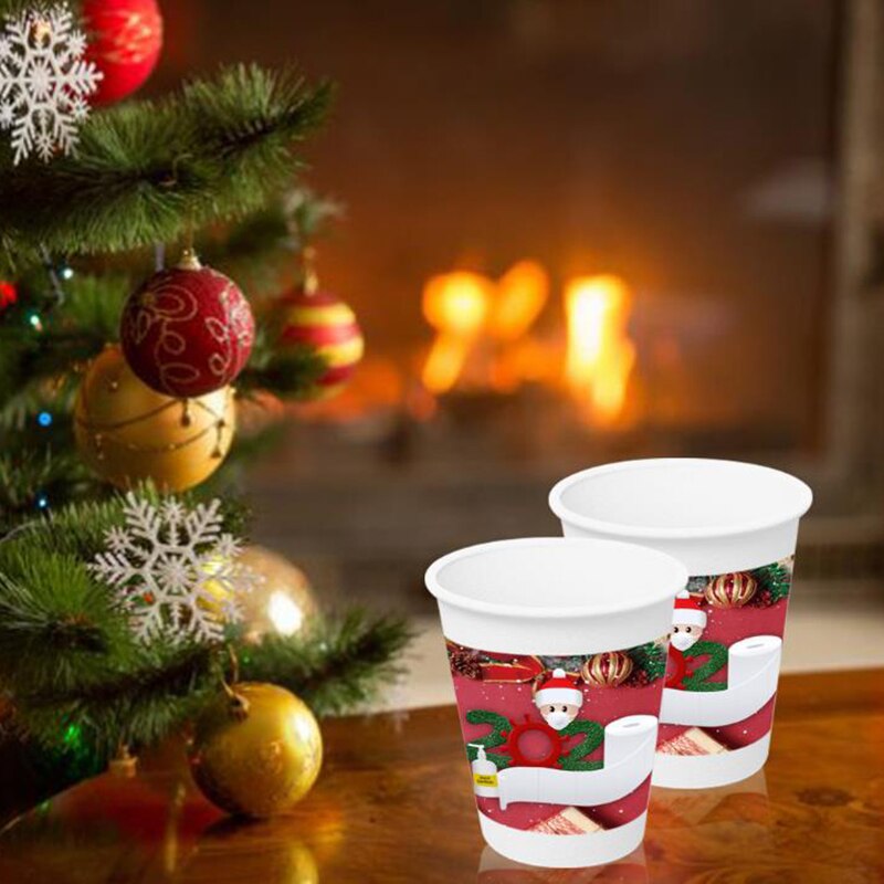 Lot de 5 gobelets en papier imprimés « joyeux noël » pour décoration de table jetable, fournitures de fête, noël, anniversaire