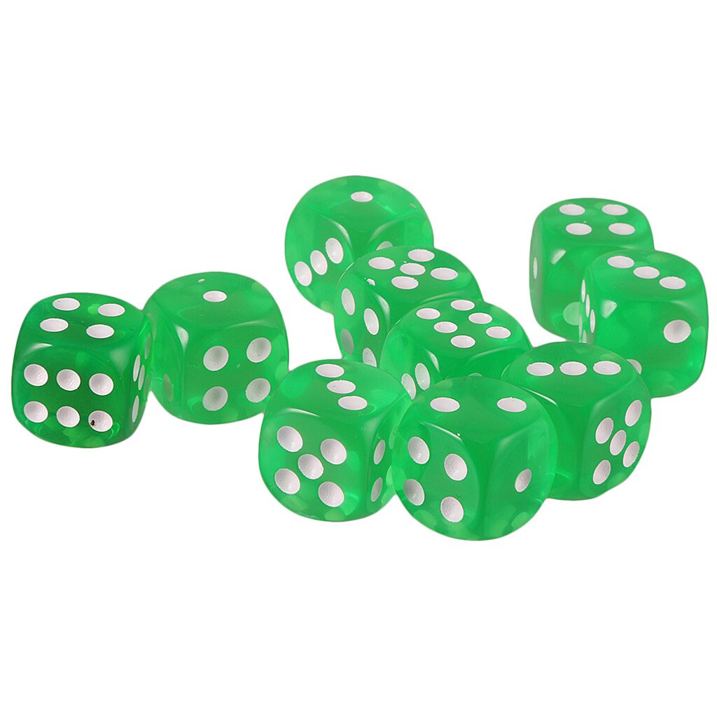10pcs 16mm Six-sided D6 Dice for D&D TRPG Party Game Supplies: Grass Green
