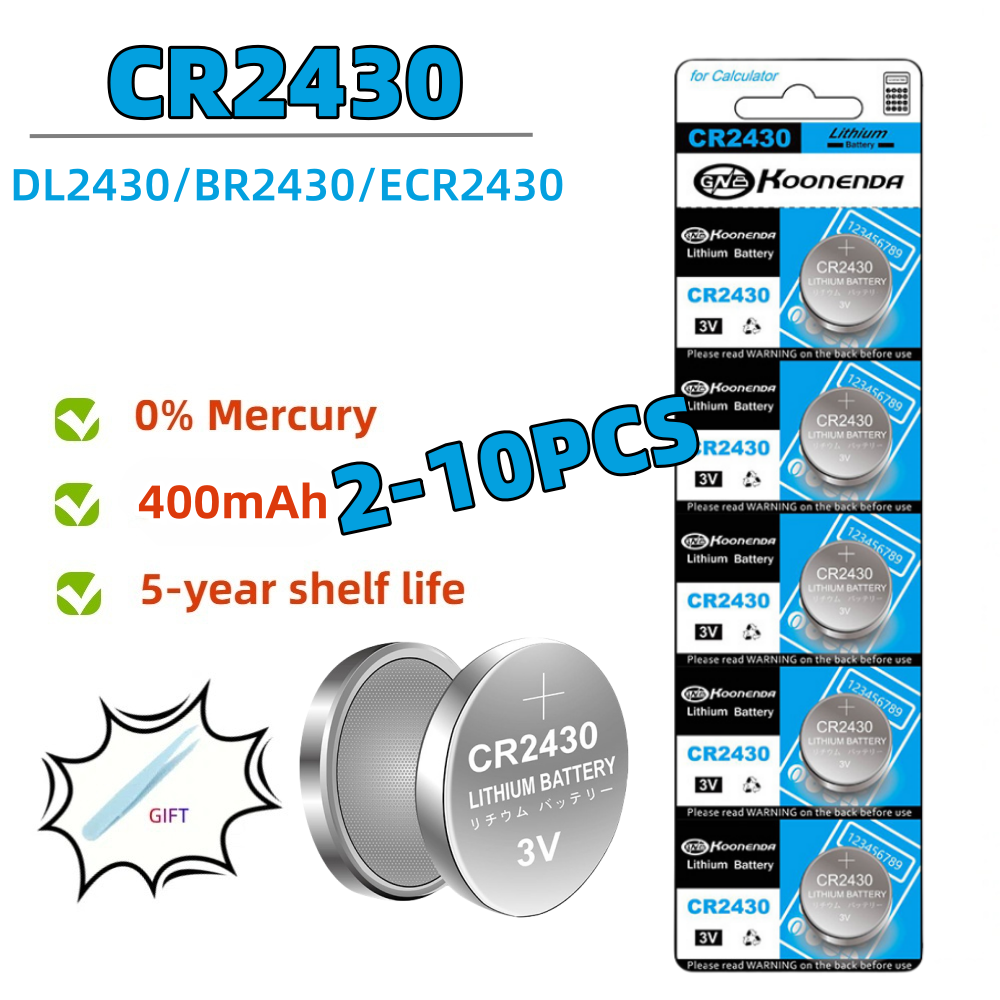 2-10PCS CR2430 3V 400mAh Lithium Battery DL2430 BR2430 Button Coin Batteries for Key Fob Watch Alarm Clock Car Remote Contro