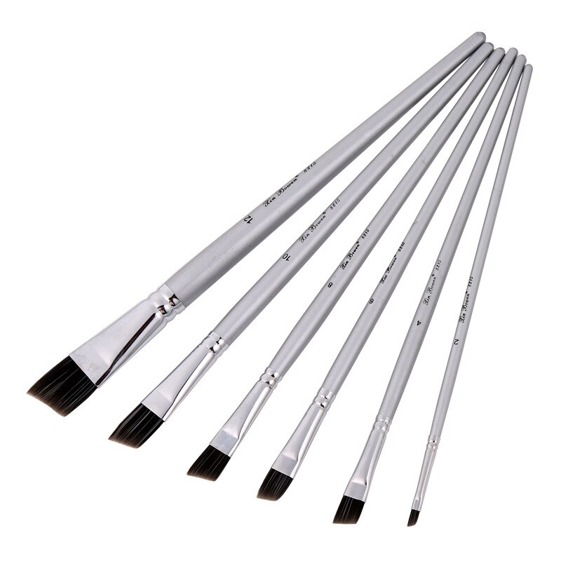 Aquarel Gouache Pen Nylon Haar 6 Pcs Houten Handvat Kwast Set Tekening Art Supplies: Oblique peak