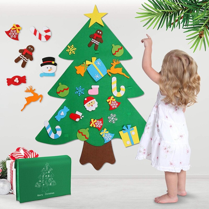 Voelde Kerstboom, Diy Kerstboom Met 32Pcs Ornamenten Voor Kinderen Kerst Jaar Decoratie