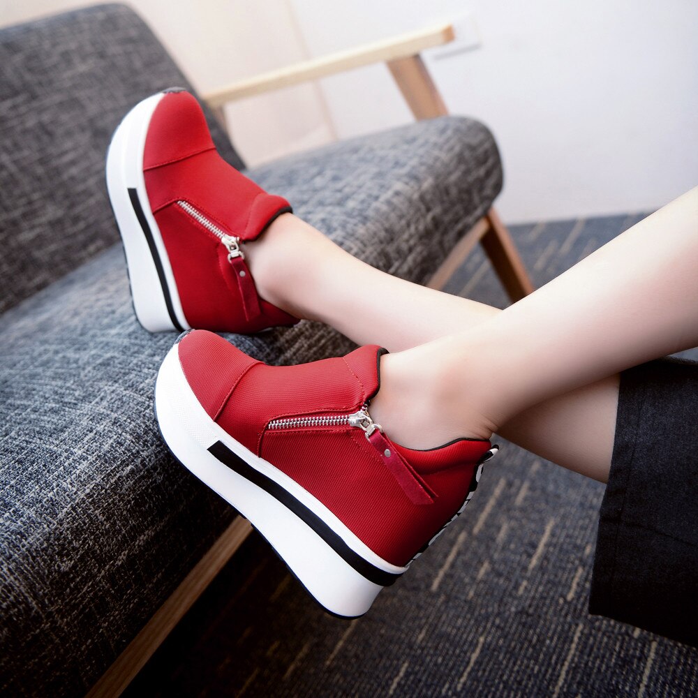Baskets en toile pour femmes, chaussures vulcanisées à fermeture éclair, semelles épaisses, de marche, Cool, à la ,