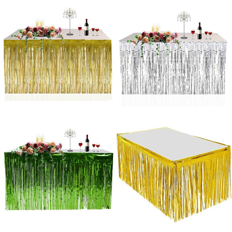 Goudfolie Fringe Tafel Rok Metallic Klatergoud Gordijn Zilver Tassel Slingers Rustieke Bruiloft Decoratie Birthday Party Decor