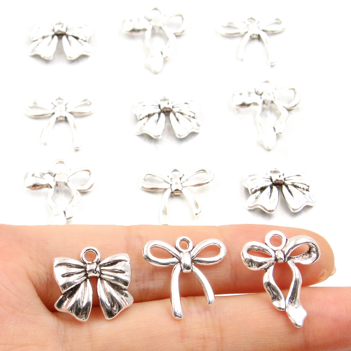 20Pcs 13 Style Metal Alloy Cute Hollow Bow Charms Pendants For Jewelry Making DIY Handmade Craft