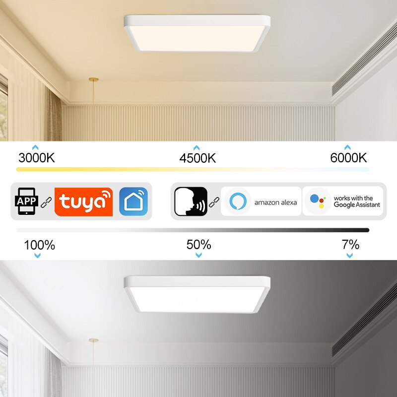 Marpou Tuya Smart Led Plafond Lamp Houtnerf App Voice Control Alexa/Google Afstandsbediening Vierkante Plafond Verlichting Living kamer