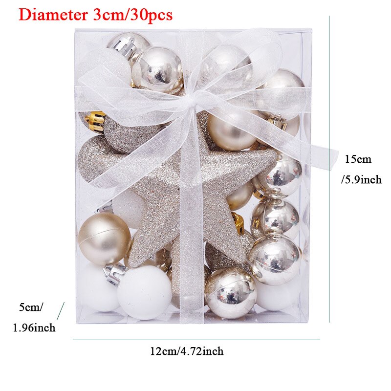 90 Stks/set Kerstballen Met Boom Top Sparkle Sterren Opknoping Bal Kerstballen Sneeuwvlok Kerstboom Decoratie Ballen Ornament: 30 Pcs Silver Gold