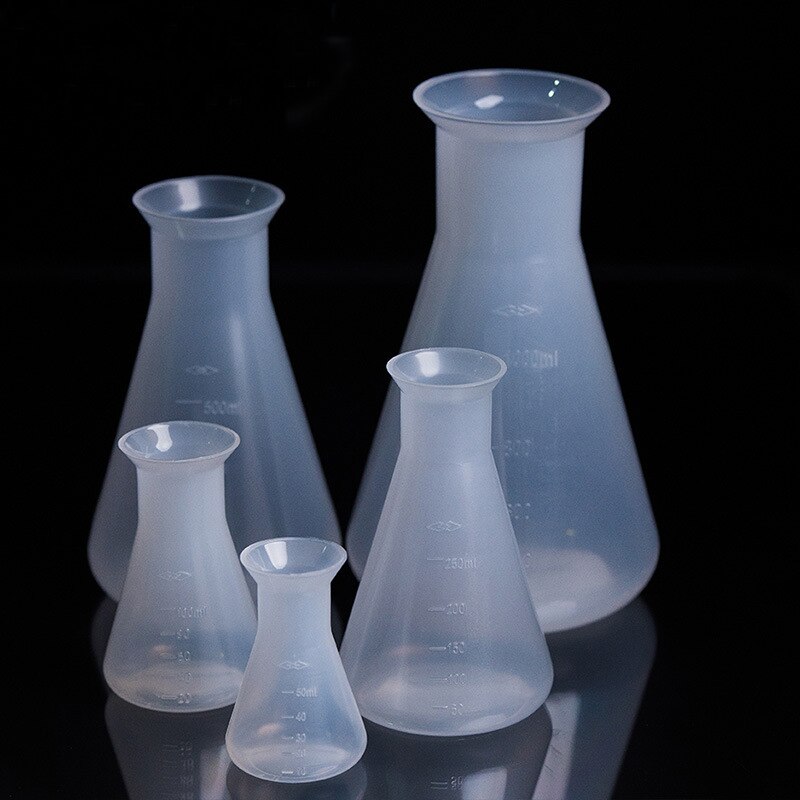 4pcs/set Plastic conical flask Measuring Triangle flask Wide mouth plastic shaker laboratory Kitchen (50ml,100ml,500ml,1000ml)