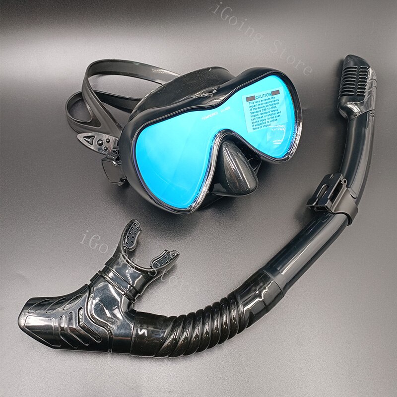 Advanced Anti-Fog Snorkel Mask for Snorkeling Swimming Scuba Diving with Wide-Angle Tempered Glass Coating Lens Snorkelling Set: Black Set 2