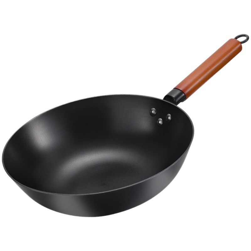 Carbon Steel Wok Chinese Style Flat-Bottomed Cast Iron Stirring Pot for Electric Stove and Induction Cooker -12.5 Inches: Default Title