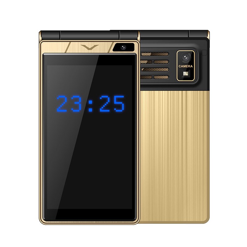 Originele Tkexun RS-1 Dual Screen Flip Ederly Mobiel 5900Mah Grote Toetsenbord Grote Geluid Mobiele Telefoon 2.8Inch Sterke Zaklamp rusland: Add 4G TF card / Gold