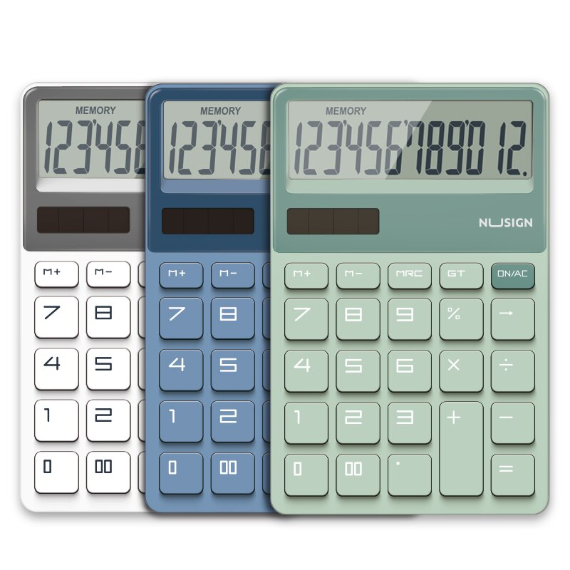 Nusige – calculatrice solaire pour bureau, affichage à 12 chiffres, double alimentation, écran large, bouton de , léger et fin