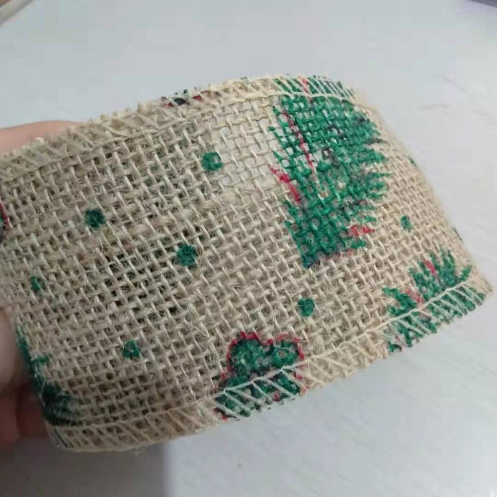 2 yards / rulle 60 mmdiy bomull och linne band handgjord jul bröllop klass hantverk spetsrulle utskrift band säckväv rulle: 5