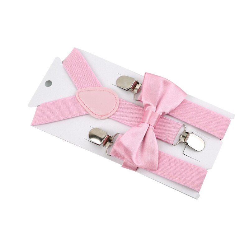 Kids Suspenders With Bowtie Children Bow Tie Set Boys Braces Girls Adjustable Suspenders Baby Wedding Ties Accessories: Pink