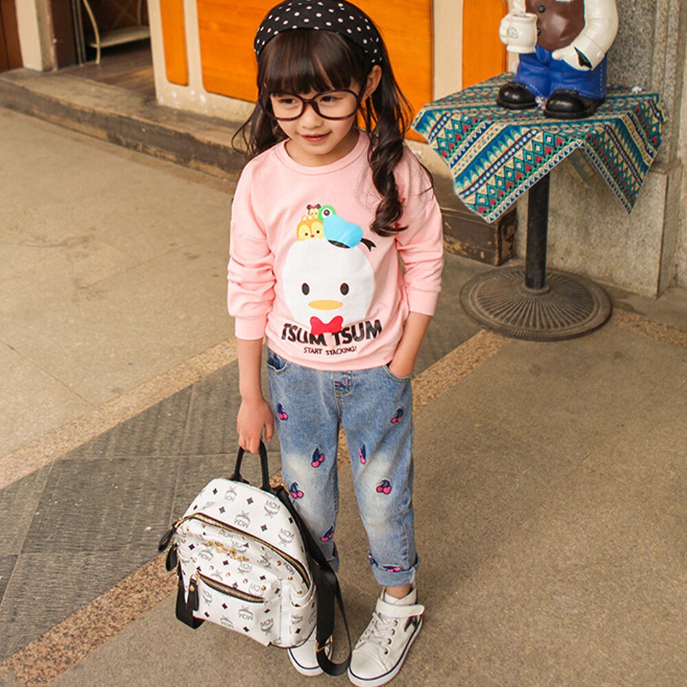 Hej njut av barnkläder flickor jeans för flicka våren höst baby jeans barnbyxor broderade körsbärsbyxor