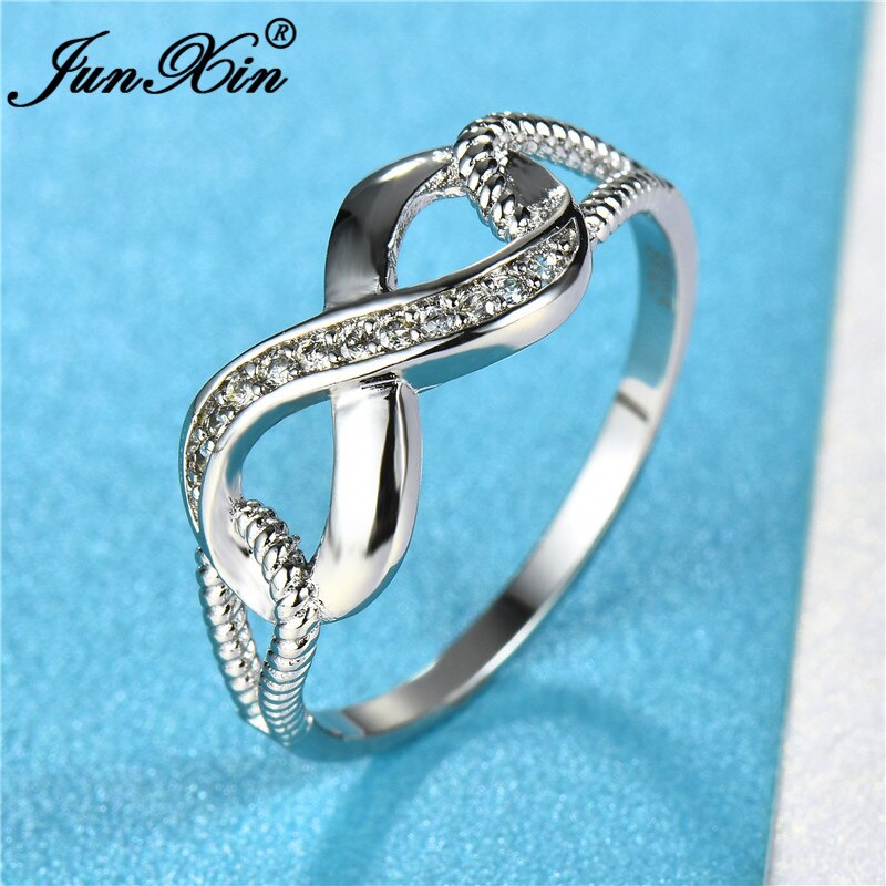 JUNXIN Valentijnsdag Liefde Infinity Ringen Voor Vrouwen 925 Sterling Zilveren Promise Wedding Ring White Crystal Letters Ring Sieraden