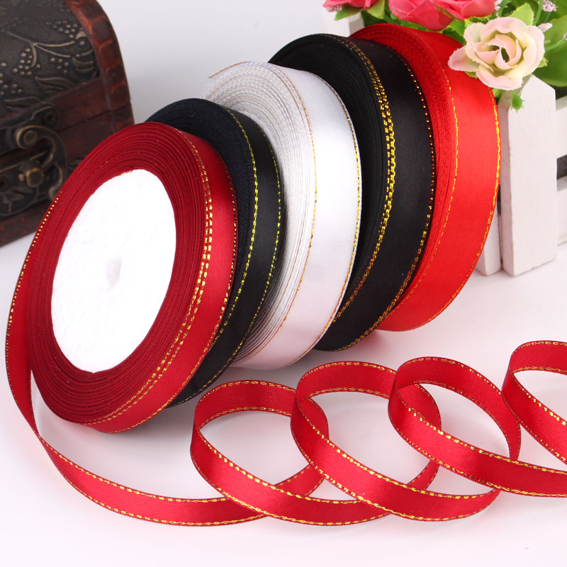 Rouleau de 22 mètres/rouleau, 1cm de largeur, bleu lac, Champagne, bord or, ruban, boîte pour gâteau de mariage, accessoires pour cheveux, emballage floral à faire soi-même